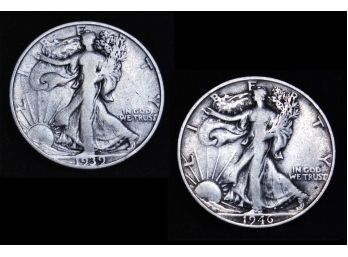Lot Of 2 Walking Liberty Half Dollars  1939-S   1946-S   90 Percent Silver NICE! (sah5)