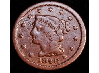 1846 Braided Hair Coronet US Large Cent F / XF  Nice Red / Brown  (opt7)