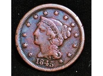 1845 Braided Hair / Coronet Large Cent XF (drp9)