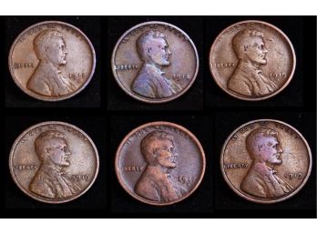 Lot Of 6 Early Lincoln Wheat Cents / Pennies  KEY DATES!!! 1917-D    (2) 1918-D  1919-S   (2) 1919   (sst3)