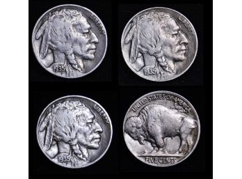 Lot Of 3 Buffalo Nickels 1935-S  1935-D  1935  FINE To XF PLUS! Better Dates  (mts8)