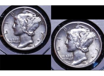Lot Of 2 1935 Mercury Dimes 90 Percent Silver UNCIRCULATED BU  (agt8)