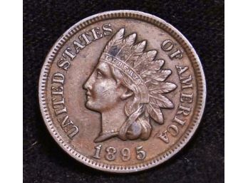 1895 Indian Head Cent Penny AU Uncirculated Full Sharp Liberty  4 Diamonds NICE ! (fet9)