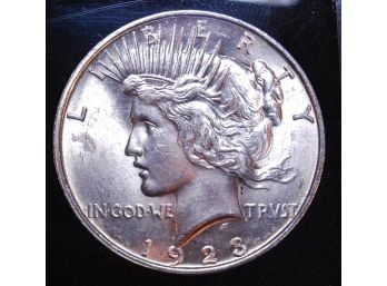 1923 Peace 90 Silver Dollar Uncirculated Nice Coin! In Plastic Case  (LLrt1)