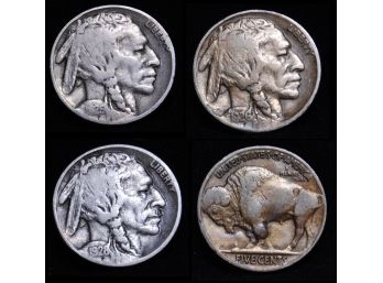 Lot Of 3 Buffalo Nickels  1925  1926  1928-S  VG Plus / Fine Early Dates Annealing ERROR (kab7)