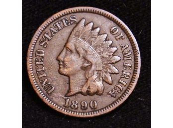 1890 Indian Head Cent / Penny AU Near Uncirculated Full Sharp Liberty / Diamonds BEAUTIFUL!  (acy4)