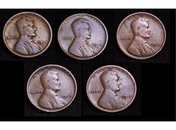 Lot Of 5 Early Lincoln Wheat Cents / Pennies  (2)1917    1917-D    1918-S    1919  (chw3)