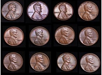 12 Lincoln Wheat Cents UNCIRC 1950  1951  1951-D  1953-D 1955  1955-D  1956  1956-D  1957-D  1958  1958-D (pd)