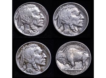 Lot Of 3 Buffalo Nickels  1929  1937   1937-D Very  Fine To Almost Uncirculated  (ort4)