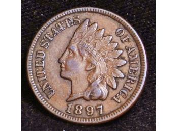 1897 Indian Head Cent / Penny XF Plus / AU FULL LIBERTY  4 Diamonds!  (cap7)