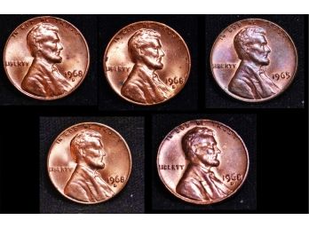 Lot Of 5 Lincoln Cents UNCIRCULATED 1968-D   1965   (yav4)