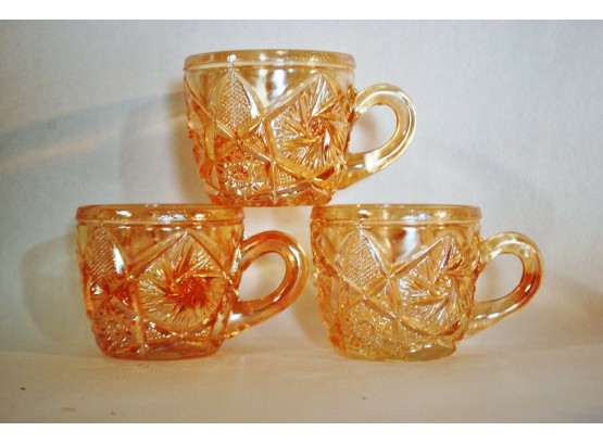 S   Lot Of 3 Vintage Carnival Glass Punch Cups Cambridge Double Star Marigold