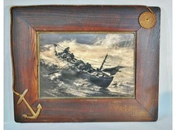 NS   Antique Nautical Engraving Print THE LIFEBOAT A. Marion C1895 Wood Frame W@W!
