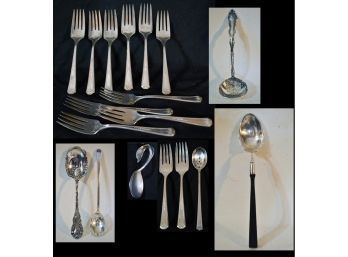 S    Lot Of Vintage Silverplate Forks / Serving Spoons / Baby Spoon   Ornate Repousse Ladle 15 Pcs
