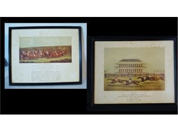 S    Lot Of 2 Antique Hunt Prints Horse Racing Steeplechase ENGLAND Framed