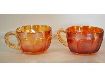 S   Lot Of 2 Vintage Carnival Glass Marigold & Deep Amber Marigold Punch Cups