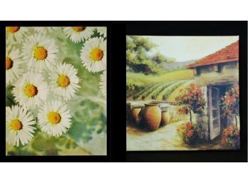 S   2 Giclee Paintings On Canvas DAISIES & FARM / VINEYARD SCENE