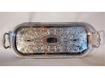 S   Vintage Silverplate Footed Long Tray W/ Ornate Handles And Reticulated Gallery SUPER!