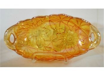 S   Vintage Marigold Carnival Glass Bowl LOTUS ? WATER LILY ?