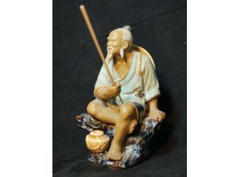 S    Vintage Chinese Shiwan Mudman Glazed Clay Figure Figurine FISHERMAN Asian Mudmen