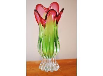 S    Hand Blown Art Glass Tall Vase Stands 14 Inches