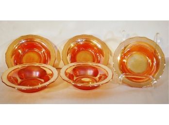 S   Lot Of 5 Antique Vintage Depression Glass Federal Normandie Carnival Glass Bowls