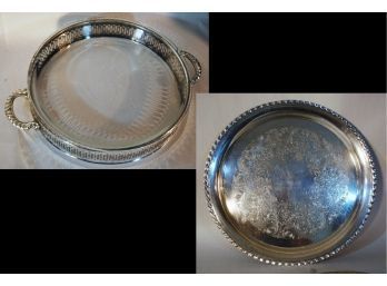 S     Lot Of 2 Pieces Of Silverplate Wm Rogers TRAY And CASSEROLE W/ Pyrex Insert