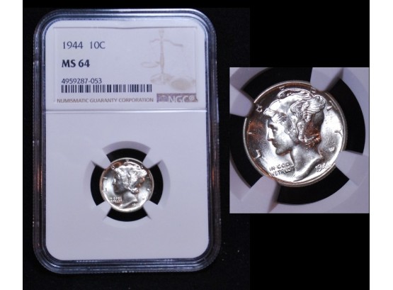 1944 NGC Graded Mercury Dime MS-64 90 Percent Silver  (dsq9)