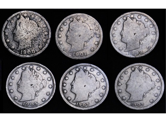 Lot Of 6 Liberty 'V' Victory Nickels 1899 - 1907  (cmt7)