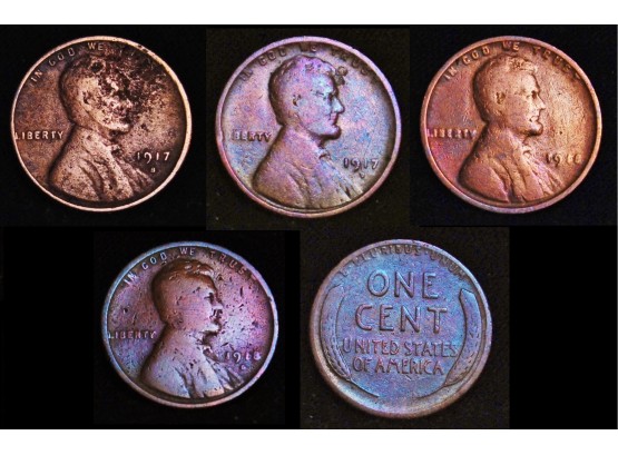 Lot Of 4 Early Lincoln Wheat Cents Pennies 1917-S  1917-D  1918  1918-D  AG / Good (apa3)