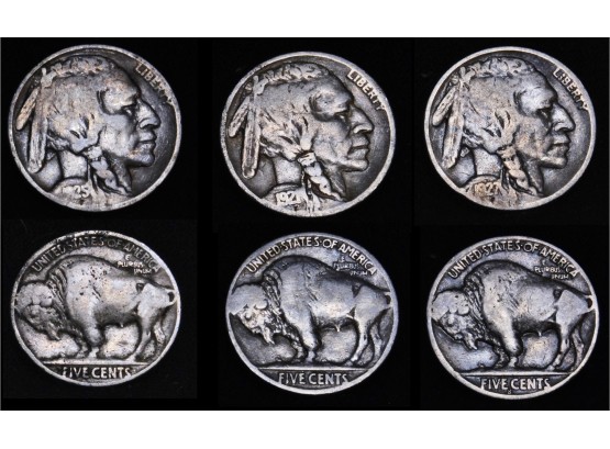 Lot Of 3 Early Buffalo Nickels 1921  1925  1927-S  NICE LOT! (cyb7)