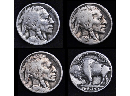 Lot Of 3 Buffalo Nickels  1916  1919   1920  VG  Early Dates (bqk8)