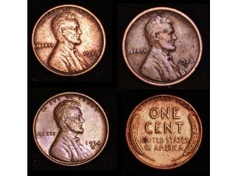 Lot Of 3  Early Lincoln Wheat Cents / Pennies 1920-S   1929-S   1934-D  BETTER  DATE  (caf2)