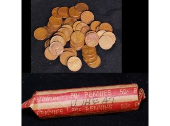 Roll Of 50 Lincoln Wheat Cents / Pennies TEENS  (acd3)
