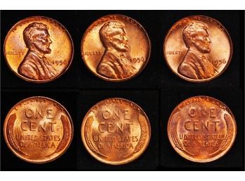 3  1956  Lincoln Wheat Cents Pennies BU Red Brilliant Uncirc Superb Proof-like (pye1)