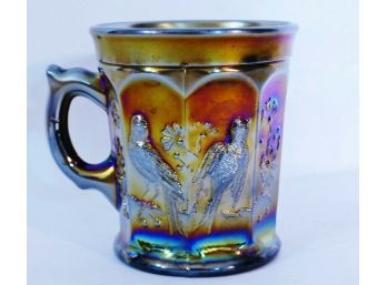 Antique NORTHWOOD Signed SINGING BIRDS Amethyst Carnival Glass Mug GREAT COLOR