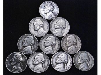 Lot Of 10 Jefferson Nickels 1939  1951  1952-D  1953   1957  (3)1957-D 1959  1971-D  (jds8)