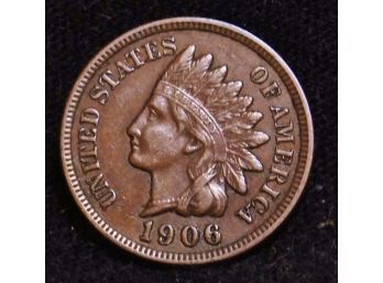 1906 Indian Head Cent AU 1C Penny Full Sharp Liberty / 4 Diamonds NICE COIN ! (cd7)