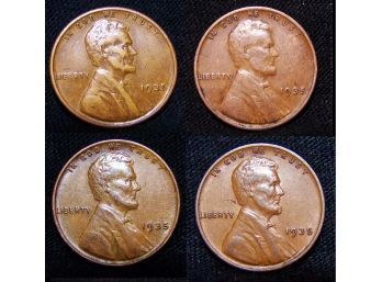 Lot Of 4  1935 Lincoln Wheat Cents Fine To EF Plus Nice (fth6)