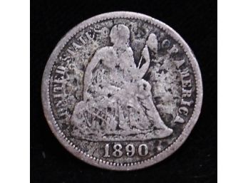 1890 Seated Liberty  90 Percent Silver Dime (kmv8)