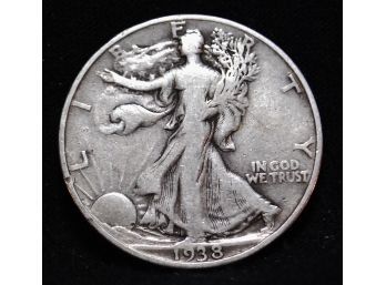 1938  Walking Liberty Silver Half Dollar 90 Percent Silver VF (mgm4)