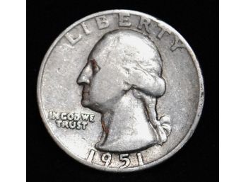 1951-D Silver Washington Quarter 90 Percent Silver Coin (vfg4)