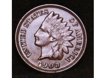 1908 Indian Head Cent / Penny AU FULL LIBERTY W/ 4 DIAMONDS! Super Nice   (cfu6)