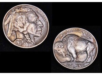 1937-D Buffalo Nickel UNCIRCULATED Gorgeous Coin!! FULL BOLD HORN! Naturally Toned (bru9)