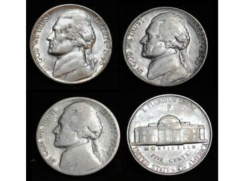 Lot Of 3 Silver War Nickels 1942 1943 1945 Good To Extra Fine  (Bcp7)