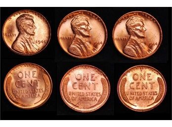 3  1944 Lincoln Wheat Cents Pennies BU Red Brilliant Uncirc Superb Proof-like (aew3)