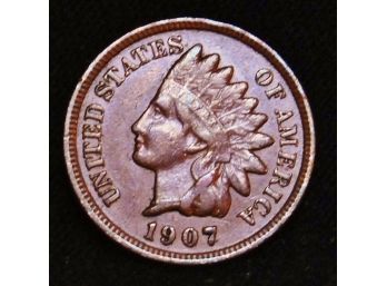 1907 Indian Head Cent / Penny AU FULL LIBERTY  Nice Tone!  (dsa2)