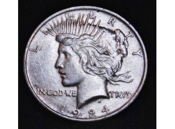 1924 Peace Silver Dollar 90 Percent Silver AU  (mgt4)
