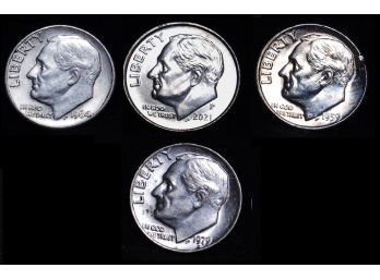 Lot Of 4 UNCIRCULATED Roosevelt Dimes 1959  1964-D (Both 90 Percent Silver) And  1979   2021-P  (hcd4)