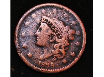 1838 Classic Head Coronet Braided Hair EARLY Large Cent  (grz4)